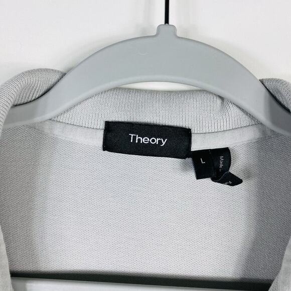 Theory Size Large Striped Collar Precise Polo Shirt Gray Short Sleeve Cotton - Picture 5 of 7